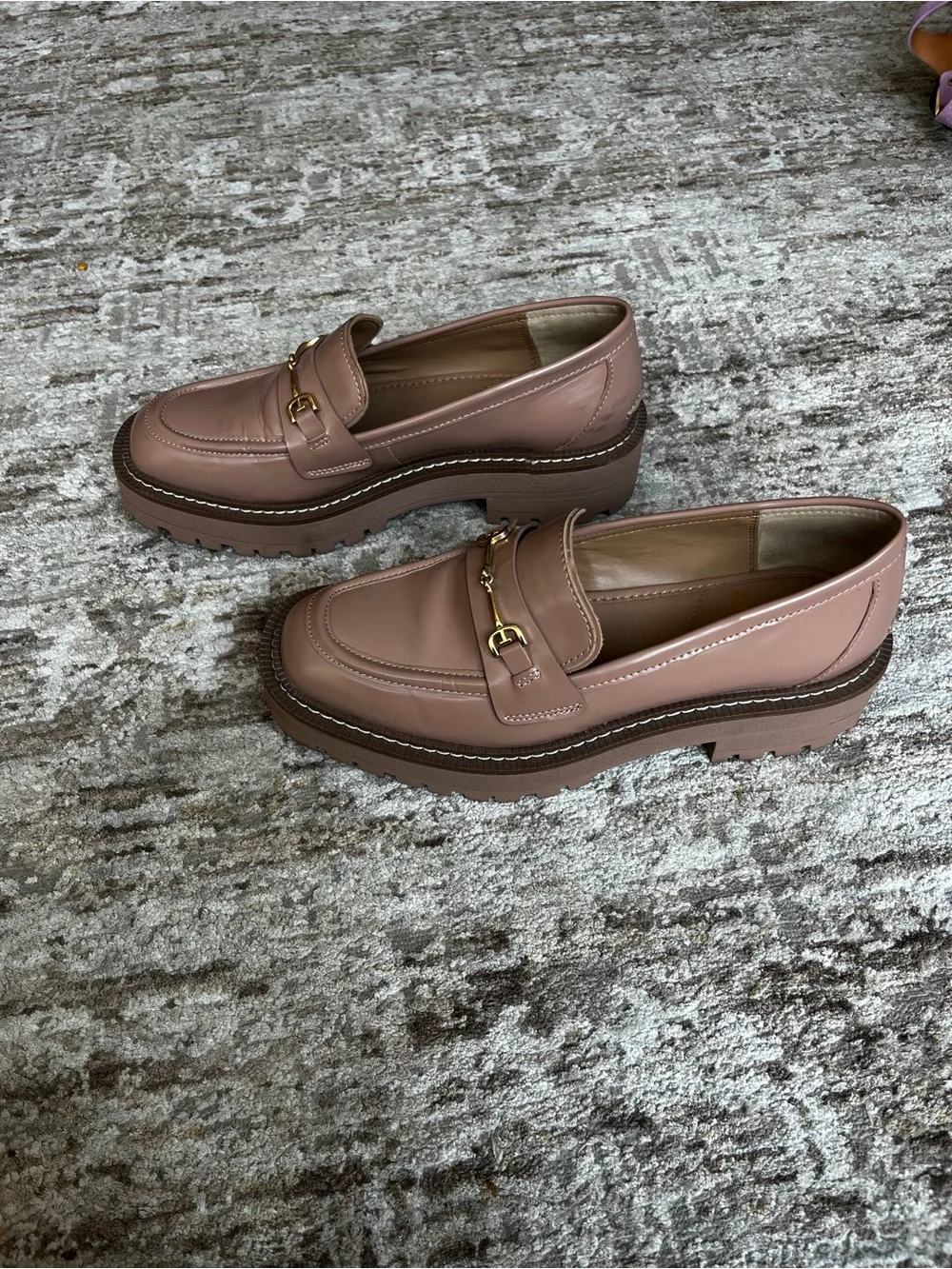 Leather Bit Loafers in Taupe - Gold Hardware